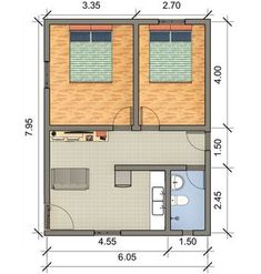 the floor plan for a small apartment with two beds and one living room in it