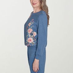 Revel in cozy elegance with our spliced floral embroidery top, offering a luxurious feel. Crafted with a blend of premium materials, it envelops you in comfort and softness. Featuring long sleeves, it's perfect for basking in chilly days with style. Appreciate the simplicity of our minimalist designs while staying effortlessly chic and comfortable.Features: Embroidered, Banded BottomClosure Type: Pullover HeadFit: Regular FitNeckline: Crew NeckSleeve Length: Long SleeveApparel Length: 24.5 Inche Spring Loungewear Tops With Floral Embroidery, Spring Floral Embroidered Tops For Loungewear, Floral Embroidered Tops For Spring Loungewear, Relaxed Fit Embroidered Tops For Loungewear, Embroidered Tops For Spring Loungewear, Spring Embroidered Tops For Loungewear, Casual Long Sleeve Top With Contrast Embroidery, Embroidered Long Sleeve Tops For Loungewear, Long Sleeve Tops With Embroidered Hem And Relaxed Fit