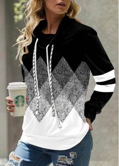 Color:Black;Size:M;Size:L;Size:XL;Size:XXL;Package Contents:1 X Sweatshirt;Occasion:Other;Style:Bohemian; Ladies Sweatshirt, Trendy Tops For Women, Cowl Neck Sweatshirt, Cowl Neck Long Sleeve, Color Block Top, High Neck Long Sleeve, Turtle Neck Top, Inspiration Mode, Trendy Tops