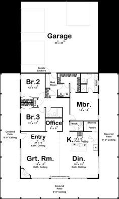 the floor plan for this house shows the garage and living area, as well as the kitchen