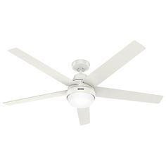 a white ceiling fan with a light on it