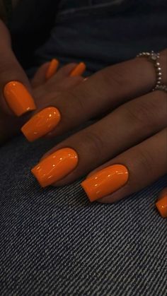 Solid Color Nails Orange, Short Bright Orange Nails, Vibrant Orange Nails, Orange Natural Nail Designs, Orange Nails Bright, Orange Inspo Nails, Nail Inspiration Orange, Fluro Orange Nails, Short Neon Orange Nails