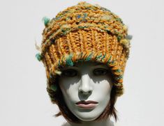 "Styl: warm winter beanie hat with curved earflaps. .The perfect hat for autumn and winter days. Material: a mix of yarns of different structure and color. 20% wool, 80% acrylic Color:yellow color hat on this auction but you will find other color options on my auctions.You can also compose your color set. Characteristics hat:chunky,soft,warm,unique,colorful Head Circumference: 21\" - 23\" Height: 9\" Very warm, thick hat - perfect for cold winter days. It is made of a blend of acrylic and wool y Handmade Yellow Crochet Hat For Winter, Yellow Crochet Hat For Winter, One Size, Winter Yellow Crochet Hat, One Size, Winter Yellow Crochet Hat, One Size Yellow Crochet Hat For Winter, Yellow Beanie Cap For Winter, Yellow Hand Knitted Beanie Crochet Hat, Yellow Crochet Cap For Winter, Yellow Winter Crochet Cap