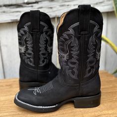 Black Western Style Boots For Western-themed Events, Black Western Boots For Western-themed Events, Western Black Snip Toe Boots, Black Boots For Western-themed Events, Black Snip Toe Boots For Rodeo, Black Square Toe Boots For Western-themed Events, Western Style Black Moto Boots With Square Toe, Western Black Moto Boots With Square Toe, Black Western Moto Boots With Square Toe