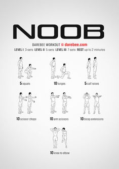 a poster showing how to do the noob squat exercise with instructions for each step