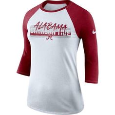 Alabama Crimson Tide Women's Nike Raglan 3/4 Sleeve Tee - New With Tags! Officially Licensed Ncaa Gear 3/4 Sleeve Dri-Fit Team: Alabama Crimson Tide Brand: Nike Nike Collegiate Tops For Fall, Nike Collegiate Red Tops, Nike Red Collegiate Top, White Cotton T-shirt With 3/4 Sleeves, Nike University Red Long Sleeve Tops, Red Nike Tops With Team Spirit, Nike Running Shirt, Nike Long Sleeve, Raglan Tee