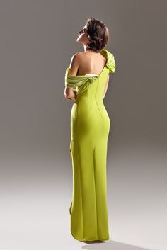 Description Lime Column, Long dress Sleeveless Open neckline Off shoulder Crepe, Satin Dry Clean Evening Dress Made in Lebanon GCS 1518 Plus Size Gowns Wedding, Fall 2023 Couture, 2023 Couture, Mnm Couture, Jasz Couture, Couture Evening Dress, Plastic Dress, Exquisite Gowns, Plus Size Gowns