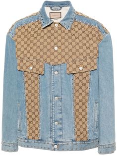 Gucci Denim, Gucci Jacket, Lined Denim Jacket, Gucci Outfits, Denim Day, Versace Outfit, Black Denim Jacket, Mens Outerwear, Brown Beige