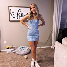 Short Faviana Homecoming Dress Sparkly Light Blue. Worn Once And In Great Condition Still. Homecoming Dress Sparkly, Halloween Poses, Hoco Pictures, Tight Homecoming Dress, Homecoming Dresses Sparkly, Faviana Dresses, Homecoming Dress, Girl Dresses