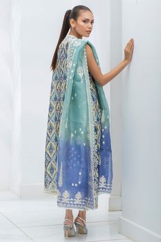 Multicolor Printed Unstitched Suit For Summer, Summer Multicolor Printed Unstitched Suit, Blue Unstitched Suit For Spring Festive, Multicolor Lawn Suit For Summer Wedding, Blue Unstitched Suit With Dupatta For Spring, Blue Printed Lawn Suit For Wedding, Blue Printed Unstitched Wedding Suit, Elegant Summer Unstitched Suit With Printed Motifs, Summer Wedding Printed Dupatta