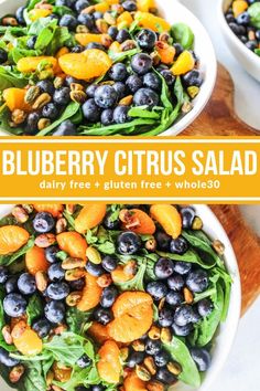 two white bowls filled with blueberry citrus salad