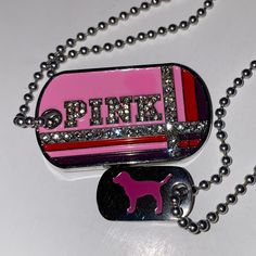 Victoria's Secret Pink Collectible Dog Tag Necklaces *Some Of The Silver Areas Show Some Wear/Have Light Scratches And There Is A Darker Spot Above The Letter “K” On One Side - Please View All Images* - Set Of 2 Necklaces - Double Sided Dog Tags - Rhinestone Bling Detailing Mcbling Jewelry, 2000s Accessories, Trashy Y2k Aesthetic, Mcbling Fashion, The Letter K, Pink Outfits Victoria Secret, Dog Bling, Pink Bling, Letter K