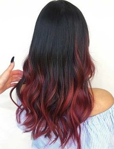 Balayage Hairstyles For Black Hair - Burgundy Red Balayage On Black Hair Balayage On Black Hair, Grey Balayage, Hair Burgundy, Ombre Hairstyles, Auburn Balayage, Black Red Hair, Balayage Hairstyles, Red Balayage