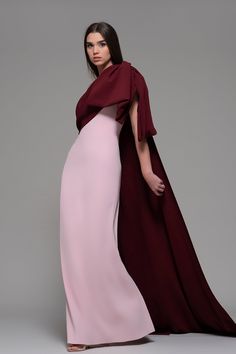 Sleeveless straight dress with draped cape - HerTrove Isabel Sanchis, Exclusive Gowns, Cape Wedding Dress, Cape Gown, Drape Gowns, Off Shoulder Gown, Column Skirt, Royal Dresses, Midi Dress Style