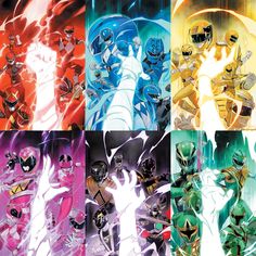 four different images of the power rangers