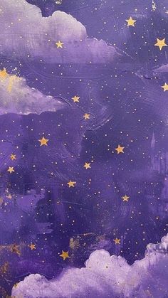 the painting is purple with gold stars on it