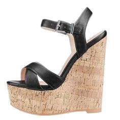 TAAFO Women's High Heel Sandals Leather Wedges Heeled Sandals Shoes black-34 Wedge Heel Sandals, Leather Wedges, Artificial Leather, Heeled Sandals, Heel Sandals, Womens High Heels, High Heel Sandals, Shoes Black, Wedge Heels