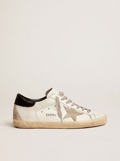 Super-Star sneakers with black heel tab and metal stud lettering | Golden Goose Exclusive Sneakers, Glitter Heels, Golden Goose Sneakers, Sole Sneakers, Golden Goose Shoes, Black Heel, Star Sneakers, Super Star, Black Leather Heels