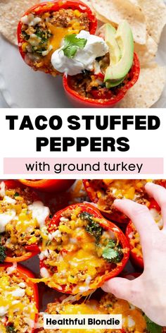 taco stuffed peppers with ground turkey and avocado are the perfect side dish