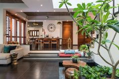 a living room filled with furniture and lots of plants