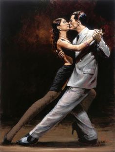 a painting of two people dancing together in the dark, with one woman kissing the other