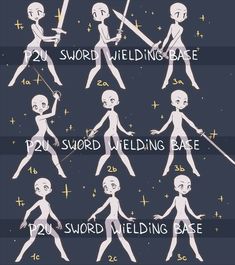 the instructions for how to draw an alien with different poses and body parts, including swords