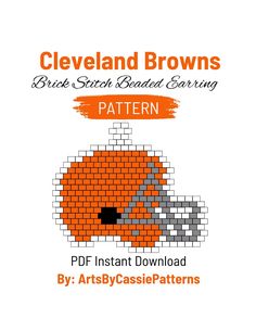 an orange and gray dog is shown on the cover of a book with text that reads cleveland browns brick stitch bead earring pattern