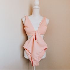 Such A Cute And Unique Piece! A Mix Between A One Piece And A Two Piece Bikini. Has Padding That Can Be Removed. { Girly Feminine Beach Pool Vacation Flattering Barbie Vibes Barbiecore Summer } Chic Pink Bodysuit For Vacation, Chic Spring Bodysuit For Beach Party, Barbiecore Summer, Pink Swimsuit Bikinis, Pink One Piece Swimsuit, Barbie Vibes, Pool Vacation, Cupshe Bikinis, Cupshe Swimsuits