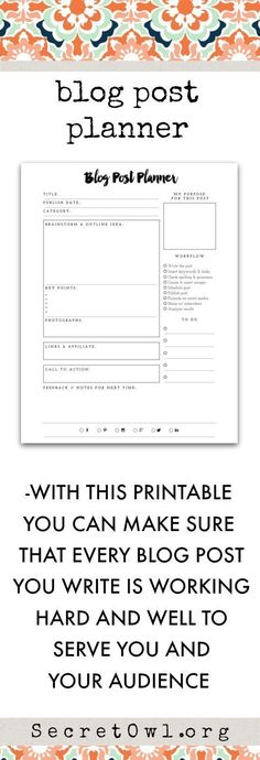 Workout Tracker Printable Blog Post Planner, Life Binder, Blogging Ideas, Blog Planning, Content Planner, Blog Ideas, Blogger Tips, Project Planner, Blog Planner