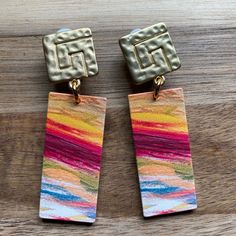 Trendy dangling clip on earrings. Dangling  plastic rectangles with a modern print and clip closures. Three styles available. Comfortable and lightweight.  Earrings are not intended to be worn while sleeping bathing or swimming. Not recommended for children. See more: https://www.etsy.com/ca/shop/CleverLittleEars CANADIAN PRICES INCLUDE GST/HST WHERE APPLICABLE. ETSY WILL CALCULATE ANY PST OWING AT CHECKOUT. While the cost of shipping makes returns or exchanges impractical, please do contact me Artsy Multicolor Rectangular Earrings, Multicolor Rectangular Jewelry For Summer, Earrings Dangling, Abstract Earrings, Modern Print, White Daisy, Lightweight Earrings, Modern Prints, Jewelry Designs