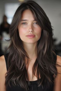 Subtle Balyage Long Hair Brunettes, Layered Hair No Bangs, No Bangs, Layered Hair With Bangs, Bangs Straight, Brown Hair Looks, Layered Haircuts For Medium Hair, Trending Ideas