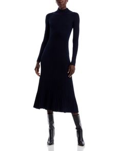 Vanessa Bruno Divana Sweater Dress Black B, Vanessa Bruno, Sweater Dress Women, Mid Calf, Pullover Styling, Mock Neck, Stretch Fabric, Ribbed Knit, Fabric Design