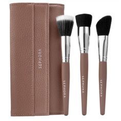 This High Quality Set From Sephora Includes A Stippling Brush, A Flat Top Powder Brush For Buffing And Setting, And An Angled Blush Brush. Also Includes Pro Team Make-Up Tutorial. The Set Is Encased In A Fashionable Slim-Line Pouch. This Set Contains: - Stippling Brush - Buffing Brush - Angled Blush Brush - Pro Team Brush Tutorial - Go-Anywhere Travel Case Nwt Brand New Stippling Brush, Cream Lip Stain, Travel Makeup Brushes, Affordable Makeup, Contour Brush, Trendy Makeup, Makeup Bundles, Contour Makeup, Blush Brush