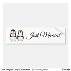 a penguin couple just married bumper sticker on a white background with the words just married