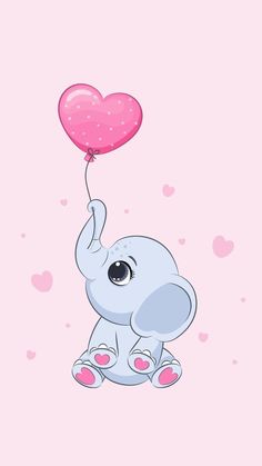 an elephant holding a heart shaped balloon