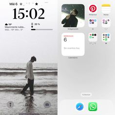 an image of someone walking in the water on their cell phone with different icons displayed