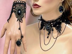 Black Lace Choker Collar Necklace, Vintage Inspired Victorian Black Lace Necklace Earrings Bracelet , Gothic Wedding Choker, Gothic Collar - Etsy Thailand Bracelet Gothic, Black Lace Necklace, Black Lace Choker, Choker Collar Necklace, Lace Choker, Lace Necklace, Gothic Wedding, Choker Collar, Wedding Jewellery Necklace