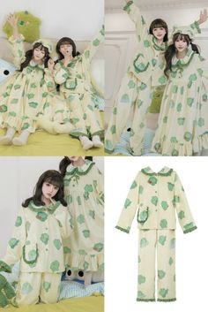 Search ID "LA12724" on lolitain.com💌 Include: Pajamas, Pajama Pants🐸 Style Types: Sweet Lolita Materials: Double Sided Flannel Feature: A set of cute cartoon frog-printed home clothes and pajamas, with grass green color, cute fungus edges, and double-sided flannel for softness and warmth. Grass Green Color, Frog Print, Style Types, Cartoon Frog, Green Flannel, Doll Collar, Pants Style, Sweet Lolita, Grass Green