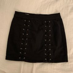 Cute Pacsun Mini Skirt With Lace Up Detailing In Front. Zipper Back. Never Worn, New Without Tags. True Large. A Total Rocker Vibe Beach Black Cotton Skirt, Black Cotton Beach Skirt, Edgy Mini Skirt For Summer Day Out, Edgy Cotton Skirt For Summer, Edgy Summer Skort With Lined Skirt, Skirt With Lace, Pacsun, Front Zipper, Rocker