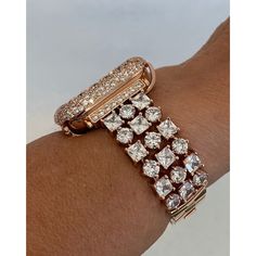 Bling Hand Made Apple Watch Band Style Replacement. Fits the Apple Watch available for sizes 38,40,41,42,44 and 45mm in series 1,2,3,4,5,6,7 or SE Men's & Women's. This is a custom design made to fit the Apple Watch, it is not a brand copy. Luxury Rose Gold Apple Watch Band , Hand-made with large square and round Swarovski Crystal stones set in a high polish rose gold pated band. FITTING: Wrist size fits 5.75 inch to 7.25 inch, changing size only click and unfold without link removal tool We do Apple Watch Cover, Apple Watch Bands Women, Rose Gold Apple Watch, Gold Apple Watch, Gold Apple, Apple Watch Case, Apple Watch Accessories, Bezel Diamond, Apple Watch Band