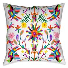 This beautiful contemporary folk-art inspired decorative pillow, celebrates inspired motifs from the Otomi region of Mexico. The pops of color in the floral and animal imagery against the white background enhances the festive traditional aesthetic and vibrancy of these culturally inspired motif. Grey Bedrooms, Otomi Art, Festive Aesthetic, Blue Bungalow, Otomi Embroidery, Chic Christmas Gifts, Sofa Pillows Arrangement, Outdoor Deck Furniture, Pillow Arrangement