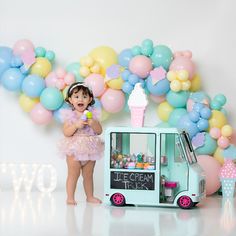 Icecream Two year old birthday 2 Year Birthday Photoshoot, Two Year Old Photo Shoot, Second Birthday Photo Shoot, 2nd Birthday Photo Shoot Ideas, Two Year Old Birthday, Cake Smash Inspiration, Toddler Themes