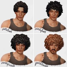 four different types of curly hair for the male character in the video game cutout boy