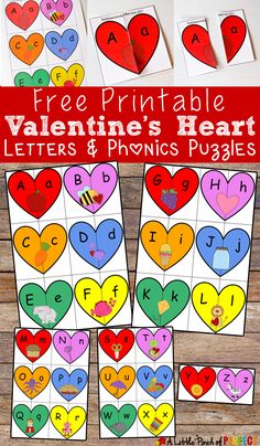 valentine's day printable letters and phonics puzzles for kids to practice letter recognition