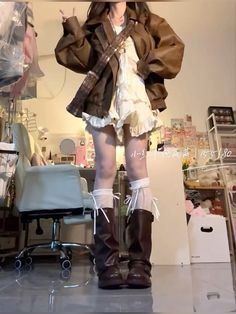 Soft And Edgy Aesthetic, Alternative Semi Formal, Fall 2013 Outfits, Summer Dress For Winter Outfit, Cute Outfits Academia, Outfit Ideas For Ocs Female, Feminine Layered Outfits, Arm Warmers Aesthetic Outfit, Fem Style Outfits