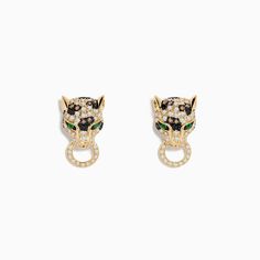 Effy Brasillica 14K Yellow Gold Emerald, Espresso and White Diamond Earring 14k Yellow Gold Earrings With Diamond Eyes, Formal 14k Gold Earrings With Diamond Eyes, Luxury Gold Earrings With Diamond Eyes, White Diamond Earrings, Cognac Diamonds, Diamond Earring, Yellow Stone, Gold Yellow, White Diamond