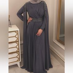 Beautiful Custom Dress, Long Sleeve, Drape Dress, Modest, Elegant, Grey/Blue Dress, Grey Blue Dress, Grey Gown, Dress Modest, Drape Dress, Custom Dress, Draped Dress, Dress Long Sleeve, Custom Dresses, Grey Blue