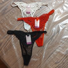 Set Of 3 Butterfly G-String Panties - Large Vintage Garter, Gooseberry Intimates, Sleepwear Sets, Lace Thong, Cheeky Bikinis, Lace Back, Women Lingerie, Black Red, Red