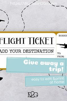 Surprise your friends and family with the gift of travel! Discover our editable, print-at-home boarding passes and flight tickets – perfect for any occasion. Customize and download instantly for an unforgettable surprise that's sure to take them on a journey! Give away a trip today! Plane Ticket Gift Surprise, Plane Ticket Template, Printable Plane Ticket, Travel Gift Certificate Template, Travel Voucher Template