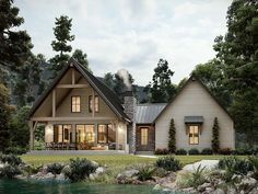 Plan 100129 | Farmhouse Style with 2 Bed, 3 Bath, 2 Car Garage Pantry And Laundry Room Combo, Vaulted Back Porch, Laundry Room Combo, Mountain Craftsman, Rustic House Plans, Mountain Cottage, Cabin Floor Plans, Lake House Plans, Cottage House